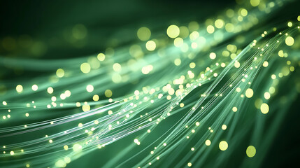Poster - Dynamic green light trails and bokeh effects abstract background digital art modern environment close-up viewpoint