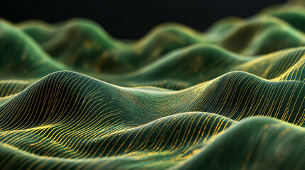 Poster - Flowing green waves abstract landscape digital art vibrant environment aerial view nature concept