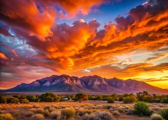 Poster - New Mexico Sunset: Sandia Mountains Silhouette, Vibrant Orange & Pink Sky