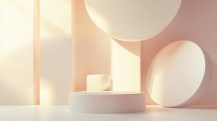 Aufkleber - Floating 3D shapes create an elegant and futuristic design against a minimalistic white background with soft shadows and reflections