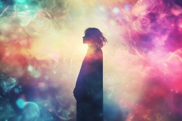 Poster - Silhouette of a Person Against a Colorful Abstract Background