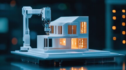 Poster - 3D Printed Architecture, A robotic arm creating a house layer by layer