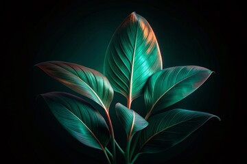 Poster - Night Minimalist Leaf Line Art: Dark Nature Digital Design