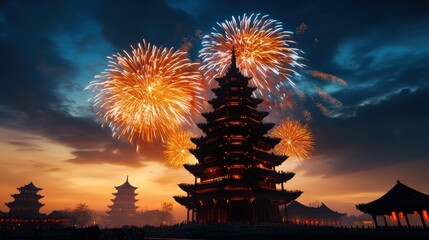 Poster - Spectacular fireworks display illuminating the night sky with colorful explosions celebrating a festive occasion