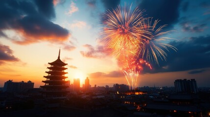 Poster - Dazzling fireworks display lighting up the night sky with stunning colors and patterns for an exciting celebration