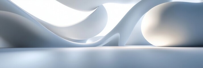 Fototapete - Floating 3D shapes with soft shadows create an elegant and futuristic atmosphere in a minimalist space
