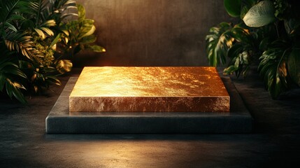 Poster - Single gold colored piece glimmering under soft light against a neutral background highlighting its unique features
