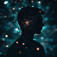 Poster - Silhouette of Person with Abstract Network Connections in Background