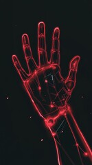 Poster - futuristic digital hand design with neon red lines and shapes