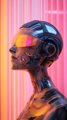 Poster - Futuristic Robot Head with Circuit Patterns and Reflective Sunglasses