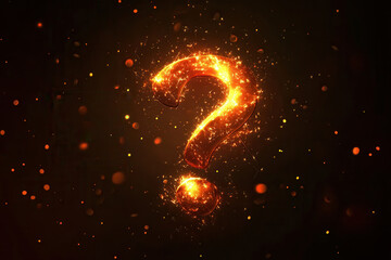 Poster - Minimalist modern icon of a glowing question mark surrounded by light bursts in a creative flat design style