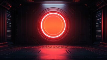Poster - Dynamic red light portal activation futuristic space digital artwork sci-fi environment perspective concept