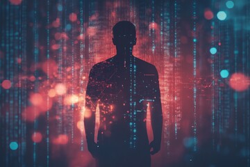 Poster - Silhouette of a Person Against a Digital Background with Numbers