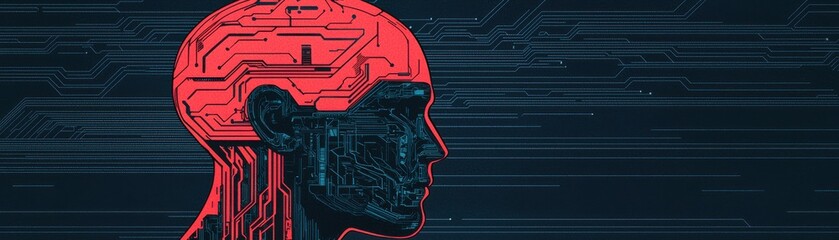 Poster - exploring the intersection of technology and humanity a digital brain concept in a futuristic enviro