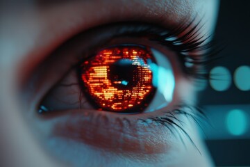 Poster - Futuristic technology display urban environment digital art close-up perspective eye with circuitry vision