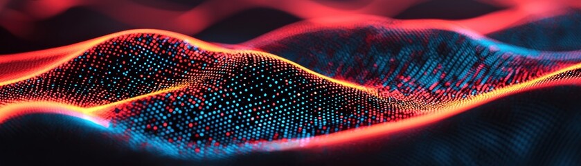 Poster - Dynamic digital waves virtual space abstract art futuristic environment close-up view data visualization concept