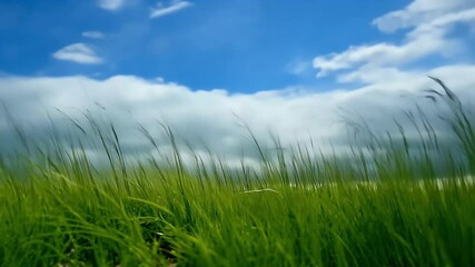 Wall Mural - visually captivating time lapse video showcasing lush green grass swaying gently rapidly shifting sky evoking vibrant renewal nature spring season