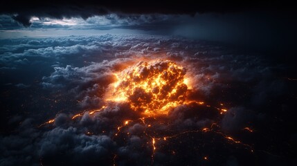 Aufkleber - A dramatic fireball in the sky creating a stunning visual display of energy and power against a darkened background