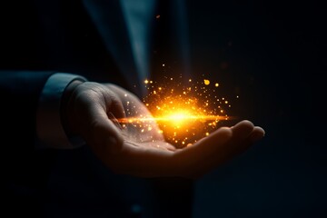 Wall Mural - A hand holding a glowing object in a dark room