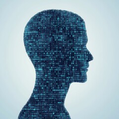 Poster - digital human silhouette with binary code background for technology concept