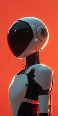 Poster - Futuristic Robot Design with Shiny Finish on Orange Background