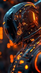 Poster - Futuristic Robot with Glowing Elements in Dark Environment