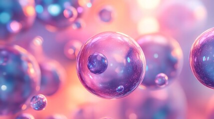 Wall Mural - floating transparent spheres in a vibrant dreamy colorful background