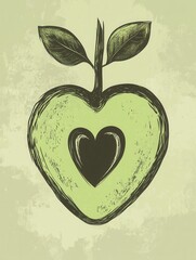 Leinwandbilder - Hand drawn avocado logo with heart shaped seed showcasing fresh organic design