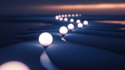 Wall Mural - glowing orbs lighting a path across an abstract textured surface