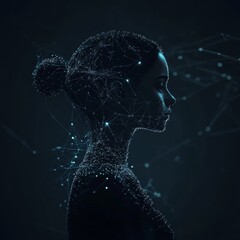 Poster - ethereal woman silhouette with connecting light nodes and stars