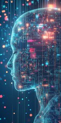 Poster - digital human profile with circuitry and glowing particles
