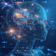Poster - Digital Human Head with Futuristic Technology and Data Visualization