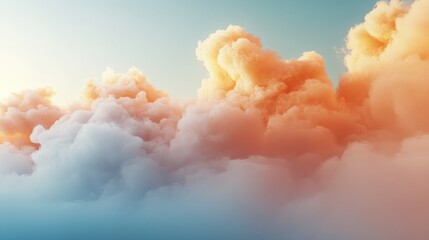 Wall Mural - Beautifully illuminated cumulus clouds drift across the clear and calming sky