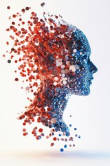 Poster - Abstract representation of a human face fragmenting in colorful particles