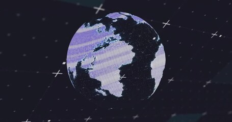 Poster - Animation of rotating digital globe with grid lines on dark background