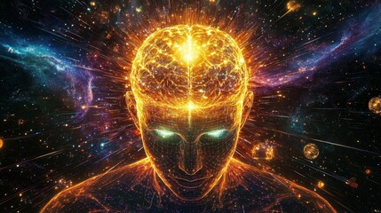 Poster - Human Brain with Cosmic Energy and Light in Abstract Space Environment