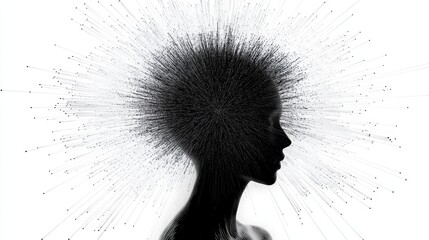 Poster - abstract silhouette with radiating lines representing thoughts and ideas