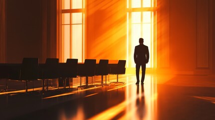Wall Mural - a man in a suit stands in a room with a lot of chairs