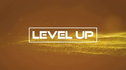 Poster - Level up text animation over yellow wave pattern on brown background