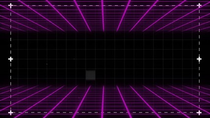 Poster - neon pink lines creating retro grid animation on black background