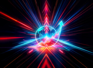 Aufkleber - vibrant double exposure artwork featuring a glowing globe and an upward arrow, overlaid with dynamic