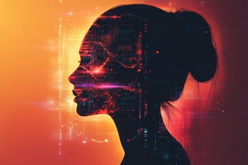Poster - digital silhouette of woman with colorful abstract background