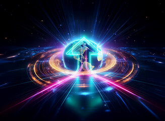 Aufkleber - abstract double exposure art with glowing lines and shapes forms a vibrant, futuristic, and dynamic 