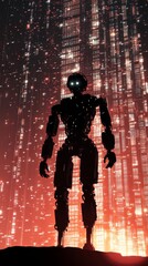 Poster - silhouette of a futuristic robot against a digital background