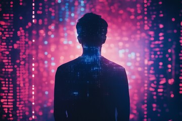 Poster - silhouette of a person against a digital abstract background