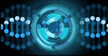 Poster - Animation of futuristic digital interface with rotating blue circles in school