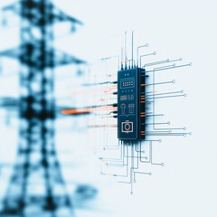Poster - electric grid & circuit board: a convergence of modern technology and infrastructure, presenting a v