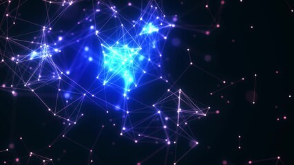 Poster - Motion plexus of dots and lines. Technology with white light that pulse in center, social networks, communication, business. technology abstract background	