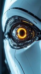 Poster - Futuristic Robot Eye with Circuitry and Glowing Orange Element