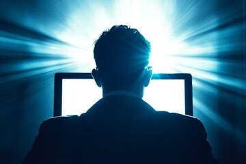 Poster - Concept of focus and concentration as the man works on his computer